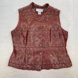 Katherine Kelly Silk Wool Blend Metallic Red Vest Size 14